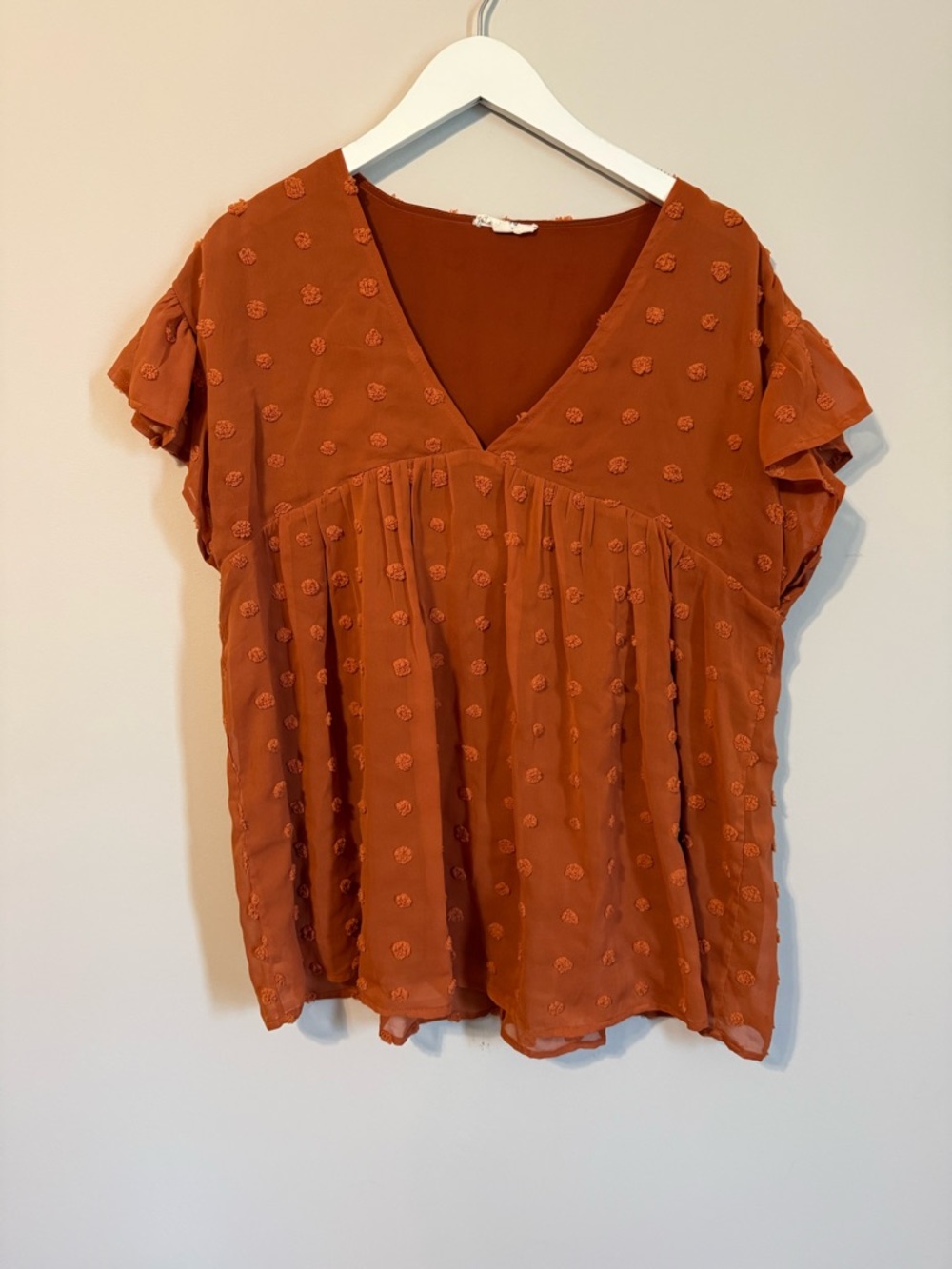 entro Rust Pom-Pom V-Neck Blouse